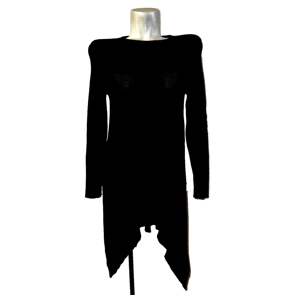 Chicos Black Sharkbite Hem Cashmere Blend Knit Tunic Top Womens Size 0 S